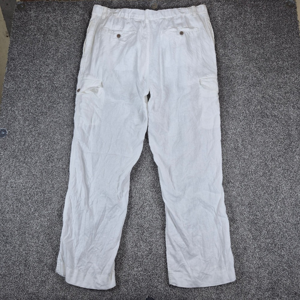 Caribbean 100% Linen Cargo Pants Mens 40x29 White Lightweight Beach Resort - Picture 2 of 7